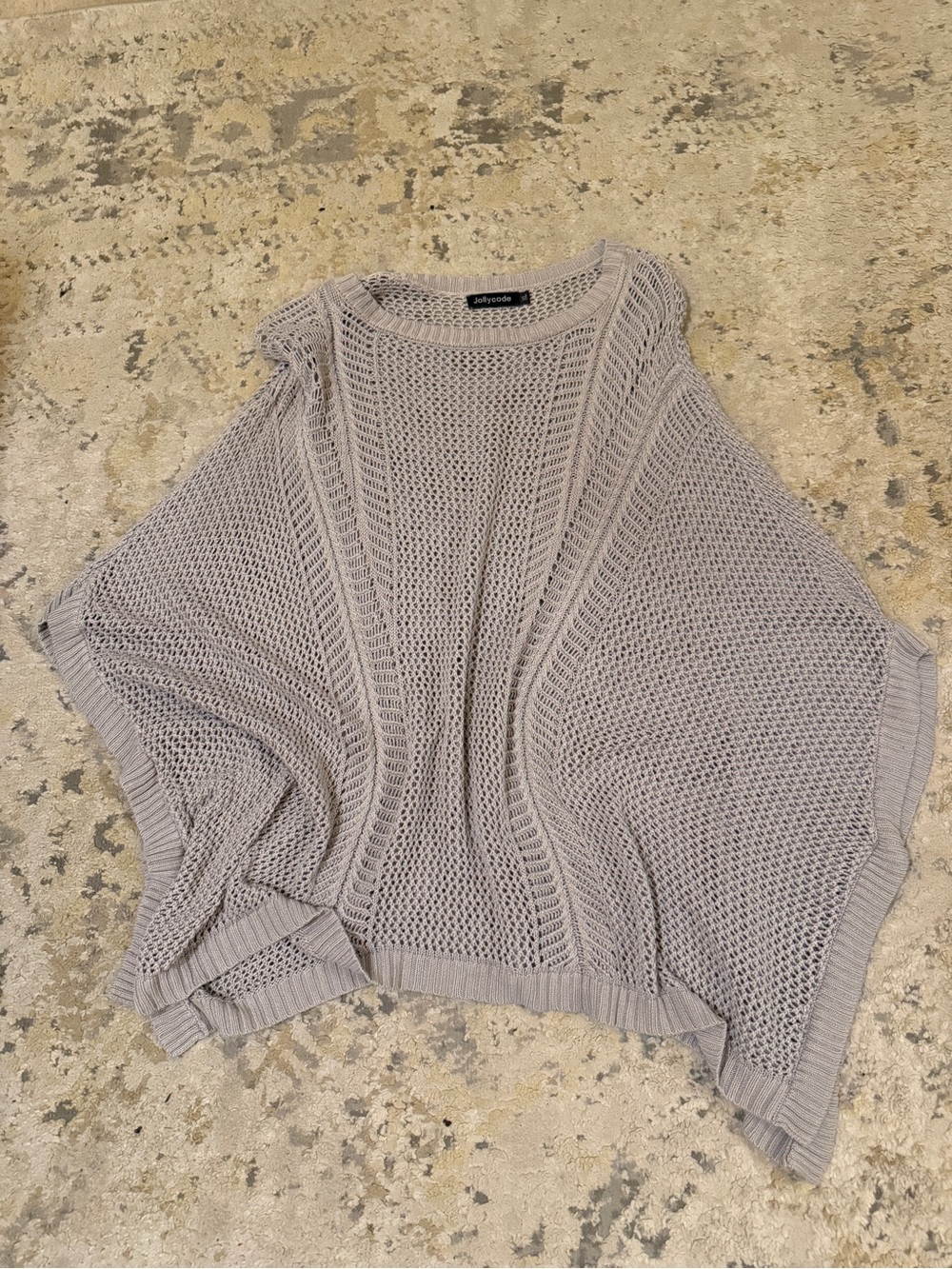 Light Gray Open-Knit Women's Sweater Poncho